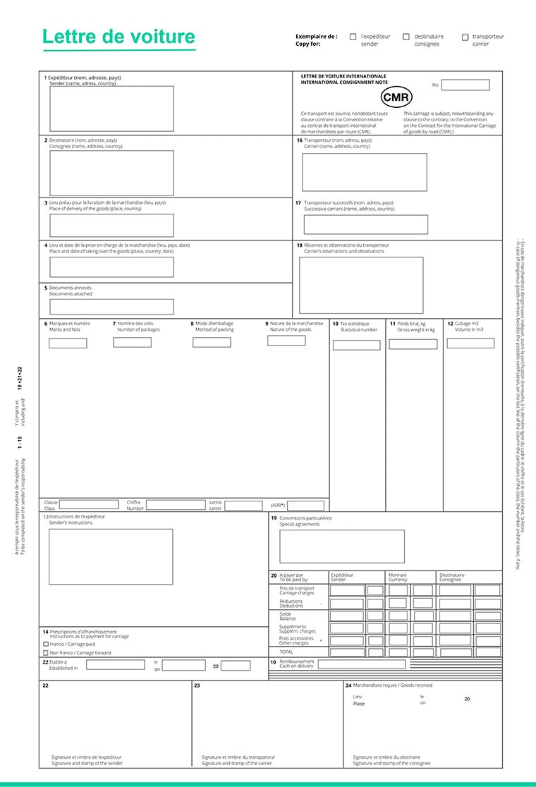 CMR_Lettre de voiture Exemple de document CMR transport