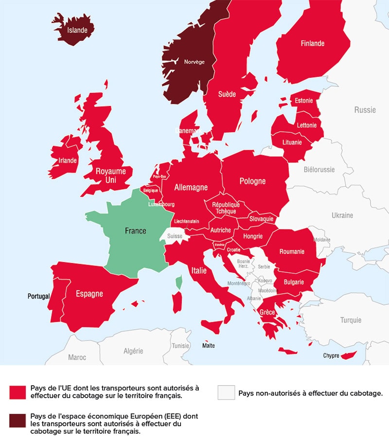 Carte des pays autorisés à effecteur du cabotage routier