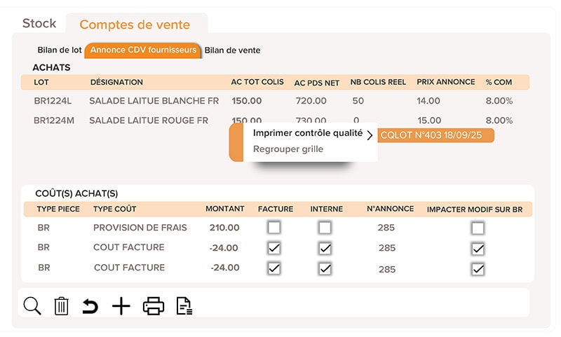 Gestion des comptes de vente et annonces fournisseurs avec le logiciel dédié aux importateurs de fruits et légumes.